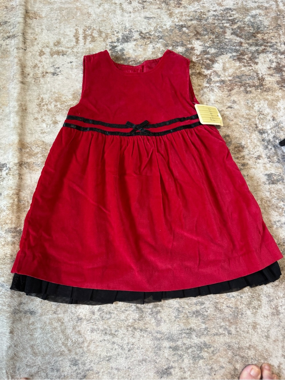 NWT George Toddler Girl Red Velvet Holiday Jumper Dress - Size 3T Black Trim